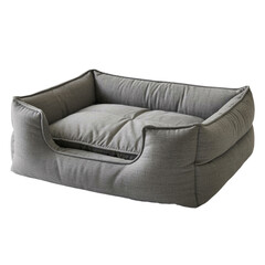 Soft Grey Fabric Dog Bed with Padded Bolsters and Cushion pet bed isolated on a transparent background