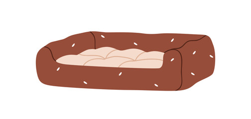 Pet bed. Indoor furniture, cushion, padded place for cat and dog sleep, rest, relax. Comfortable mat, plush pillow for animal, soft accessory. Flat vector illustration isolated on white background.