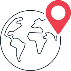 Stylized Red Location Pin Marker On Outline Of Planet Earth With Transparent Background Representing Global Navigation And Destination Search