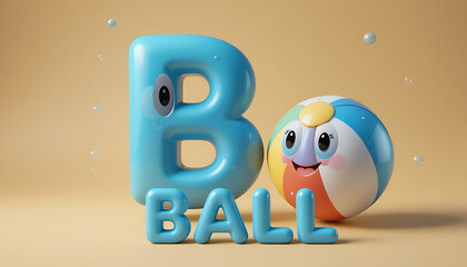 Blue inflatable letter b and ball with face