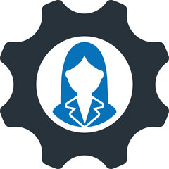 Stylized Silhouette of a Woman's Head Inside a Dark Blue Gear Against a Transparent Background Representing Business Management and Automation Concepts
