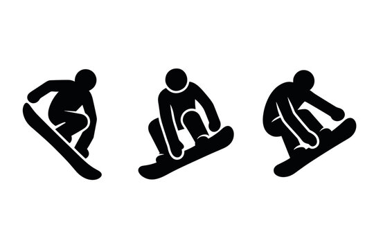 Silhouette snowboarding icons featuring dynamic poses