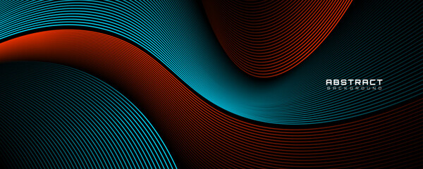 3D blue orange lines techno abstract background overlap layer on dark space with waves effect decoration. Modern graphic design element stripes style concept for web, flyer, card, or brochure cover