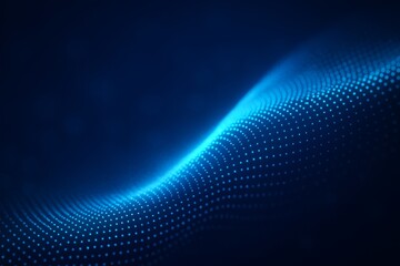 Obraz premium Glowing blue digital wave composed of small dots flowing across a dark abstract background in a smooth futuristic style. Ai generative. Ai generative