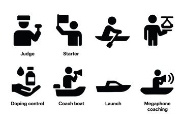 Simple icons of rowing and water sports equipment for event planning