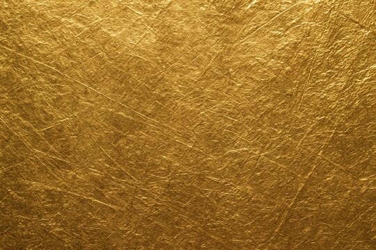 Shiny crumpled gold foil texture surface with metallic finish and scratches as luxury abstract background for elegant design concepts and patterns. Ai generative
