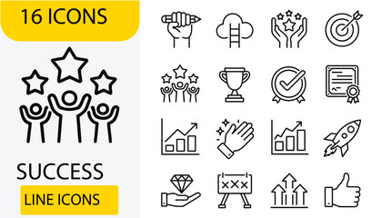 Success and Achievement Line Icons Set | Business Growth and Goal Accomplishment Vector Collection