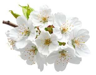 Delicate white blossoms on branch