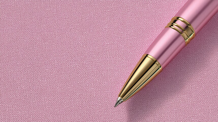 Elegant pink and gold pen on textured pink background is feminine branding and creative writing projects