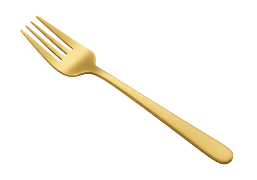 Isolated elegant gold fork; a simple utensil, modern tableware, and everyday flatware item