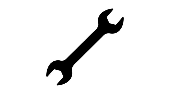 A black silhouette of an open-ended wrench tool isolated on a white background, positioned diagonally.