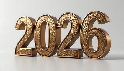 Golden 2026 numbers with ornate patterns