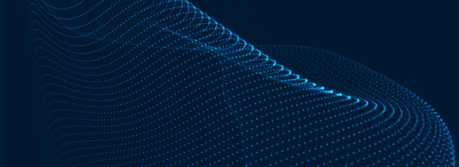 Abstract vector background with a dynamic light wave. Multiple bright dots form smooth waves. The light emanate creates a sense of depth and elegance. Futuristic 3D dot wave.