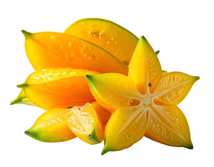 Fresh, juicy, ripe star-shaped fruit assortment, vibrant yellow