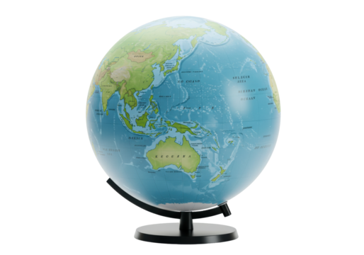 Isolated Globe, Asian Region Countries and the Pacific Ocean, Educational Tool with Stand