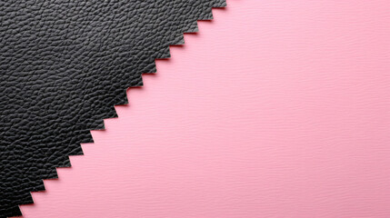 Black and pink leather swatches creating a textured zigzag pattern background