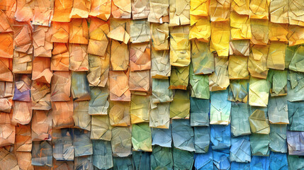 Colorful abstract gradient wall texture creating an ombre paper art collage
