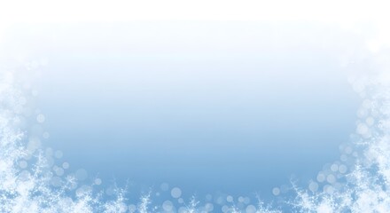 Gentle winter bokeh and frosty snowflake border creates a serene, magical atmosphere for holiday cards, invitations, or festive designs