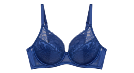 Isolated navy-blue lace bra, comfortable lingerie for women with support and adjustable straps