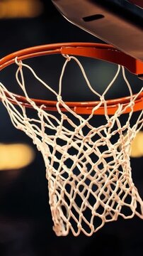 Basketball swish in the hoop during an exciting game moment