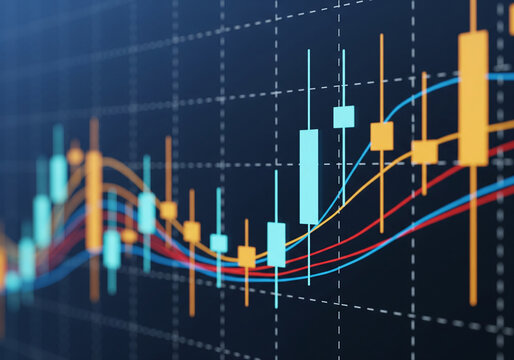 Financial Stock Market Trading Chart: Candlestick and Line Graphs on Digital Display