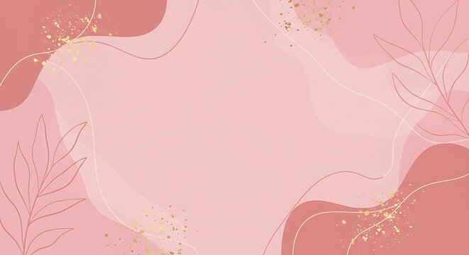 Abstract Pink Background with Organic Shapes and Botanical Elements.