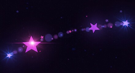 Abstract Starry Night Sky with Vibrant Lens Flare and Bokeh Effect.