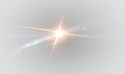 A bright lens flare accentuates golden and orange rays with sparkling particles, creating a warm and festive light explosion. PNG