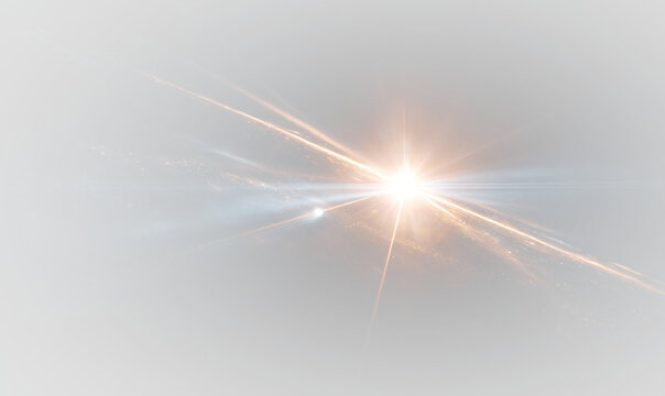Red and orange light beams burst dynamically with sparkling particles and radiant lens flare, perfect for fiery or magical illustrations. PNG