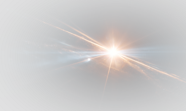 Red and orange light beams burst dynamically with sparkling particles and radiant lens flare, perfect for fiery or magical illustrations. PNG