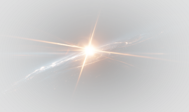A bright lens flare accentuates golden and orange rays with sparkling particles, creating a warm and festive light explosion. PNG - Powered by Adobe