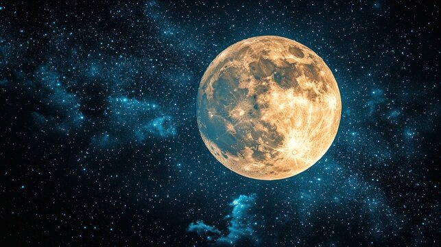 Supermoon in starry night sky, cosmic view