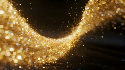 Golden Glitter Explosion, Festive Sparkles, Celebration Background, Luxurious Design, Sparkling Light Effect