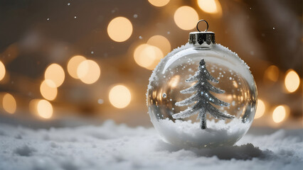 Christmas Ornament, Snowy Scene, Festive Decoration, Holiday Theme, Sparkling Tree, Winter Wonderland, Seasonal Design