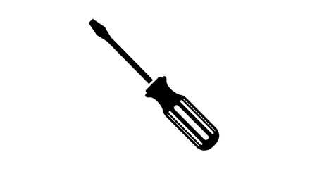 Fototapeta premium A black and white illustration of a flathead screwdriver tool, angled on a white background.