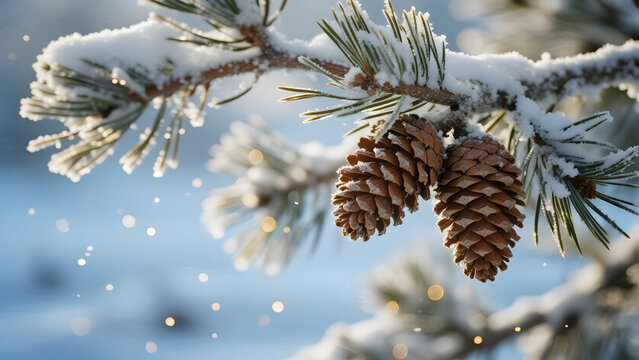 Snowy Pinecone, Winter Scene, Cold Weather, Nature Photography, Seasonal Decor
