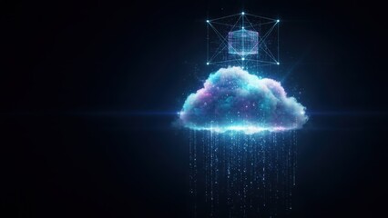 A futuristic digital cloud emitting data rain symbolizing iot security and internet of things technology