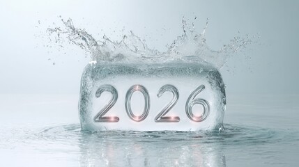 Celebrate New Year 2026 with a frosty backdrop and shimmering ice symbolizing freshness and new beginnings in a serene setting