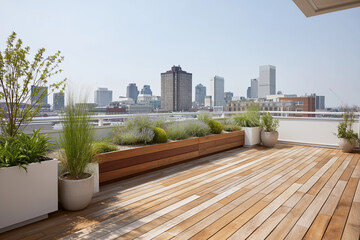 都市の静寂 ― 緑に包まれた屋上ガーデンと街の眺め