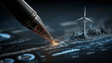 Digital pen creating energy data visualization scene - Powered by Adobe
