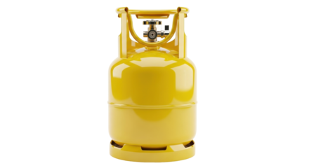 Isolated gas cylinder, fuel container for outdoor use, yellow, gas storage, pressurized fuel tank