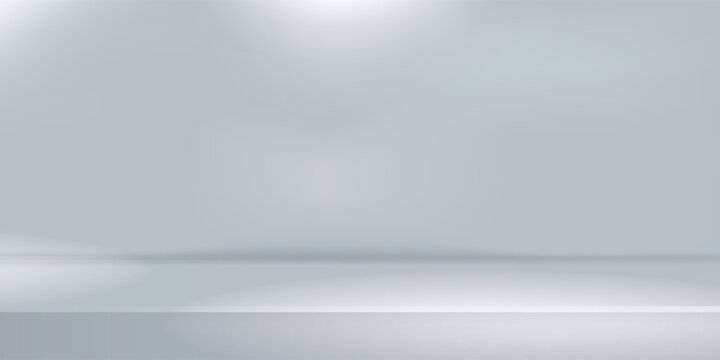 White grey studio room. Limbo light background. Abstract 3d gradient backdrop for product presentation. Minimal wall scene spotlight. Showcase, promotion display