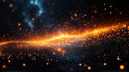 Obraz premium Abstract fiery sparks, digital wave, dark background, futuristic scene