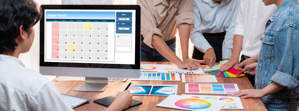 Calendar on computer software application for brisk schedule planning for personal organizer and online business