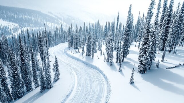 Winter wonderland scenic view snowy forest aerial photography tranquil environment serene landscape nature's beauty