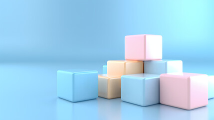 Obraz premium Pastel colored geometric cubes forming steps structure on a blue background