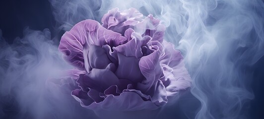 a light purple cabbage , coming out of the smoke ,creative commons attribution,generative AI
