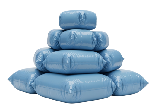 Stack of  light blue inflatable cushions isolated on transparent background
