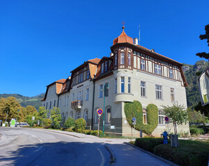 Municipality of town Frohnleiten under blue sky. Sunny day. Austria