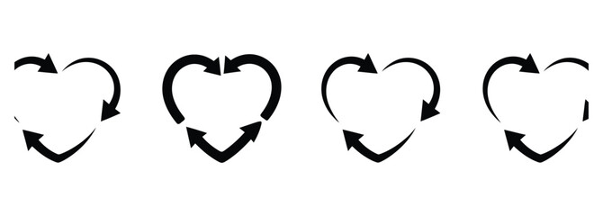 Heart shaped arrows forming a cycle symbolizing love, renewal, and continuous improvement for Valentine's Day promotions, circular economy, recycling initiatives, and sustainable practices